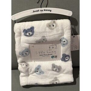 Little Honey Teddy Bear Baby Blanket Lightweight White Velvet Plush Unisex New